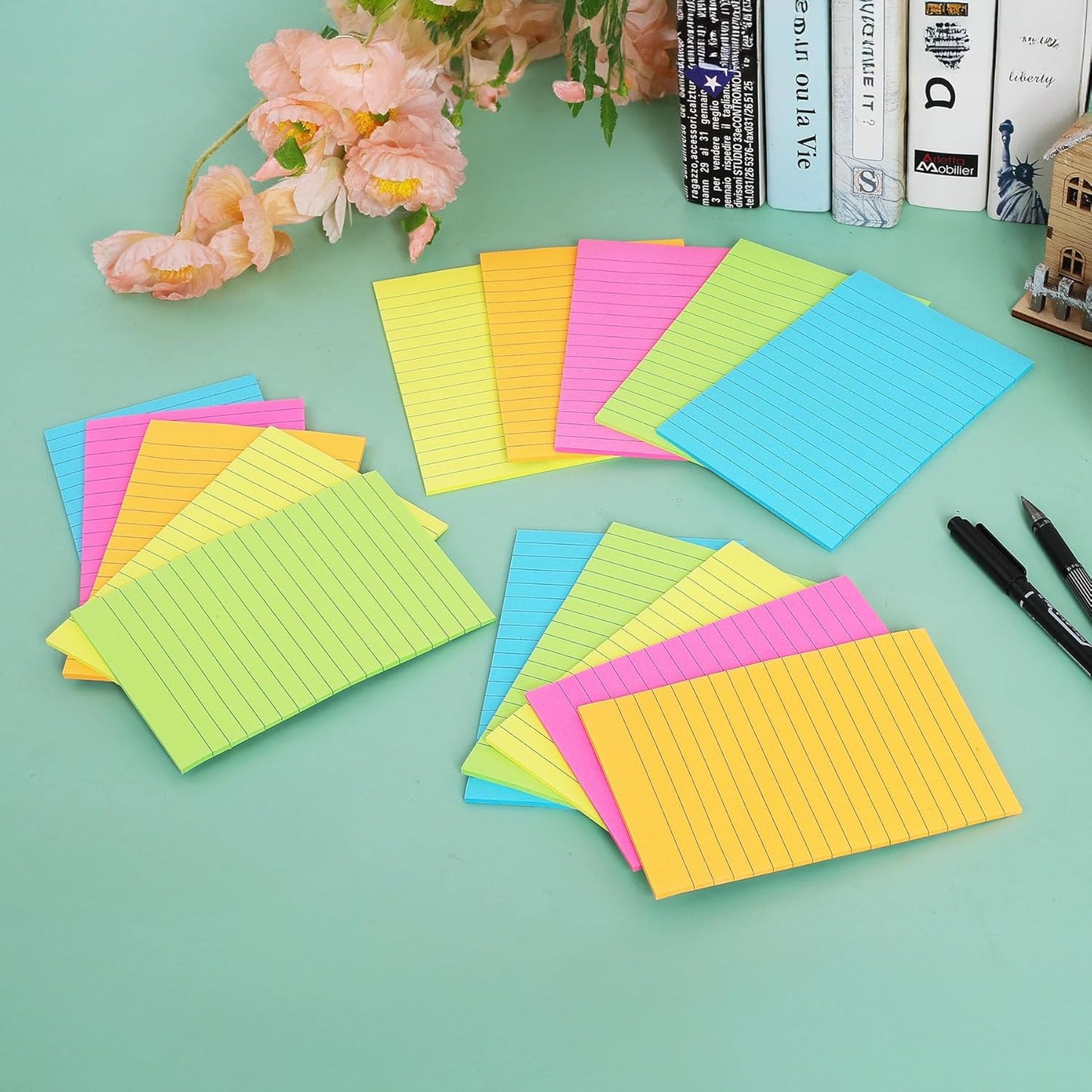 (15 Pads) Lined Sticky Notes 4x6 in Post, Large Sticky Pads with Lines Self-Stick Note Pad it, Bright Colors Ruled Stickies Super Sticking Power, Office School Memo Note Pads