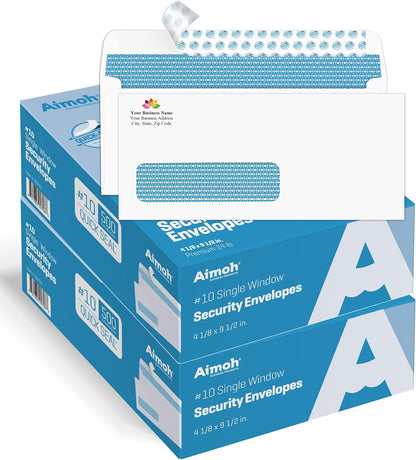Aimoh 500#10 Single Left Window SELF Seal Security Envelopes - Super Strong Quick-Seal Self Sealing Closure, Security Tinted, Size 4-1/8 x 9-1/2 Inches, 24 LB - 500 Count (35210)