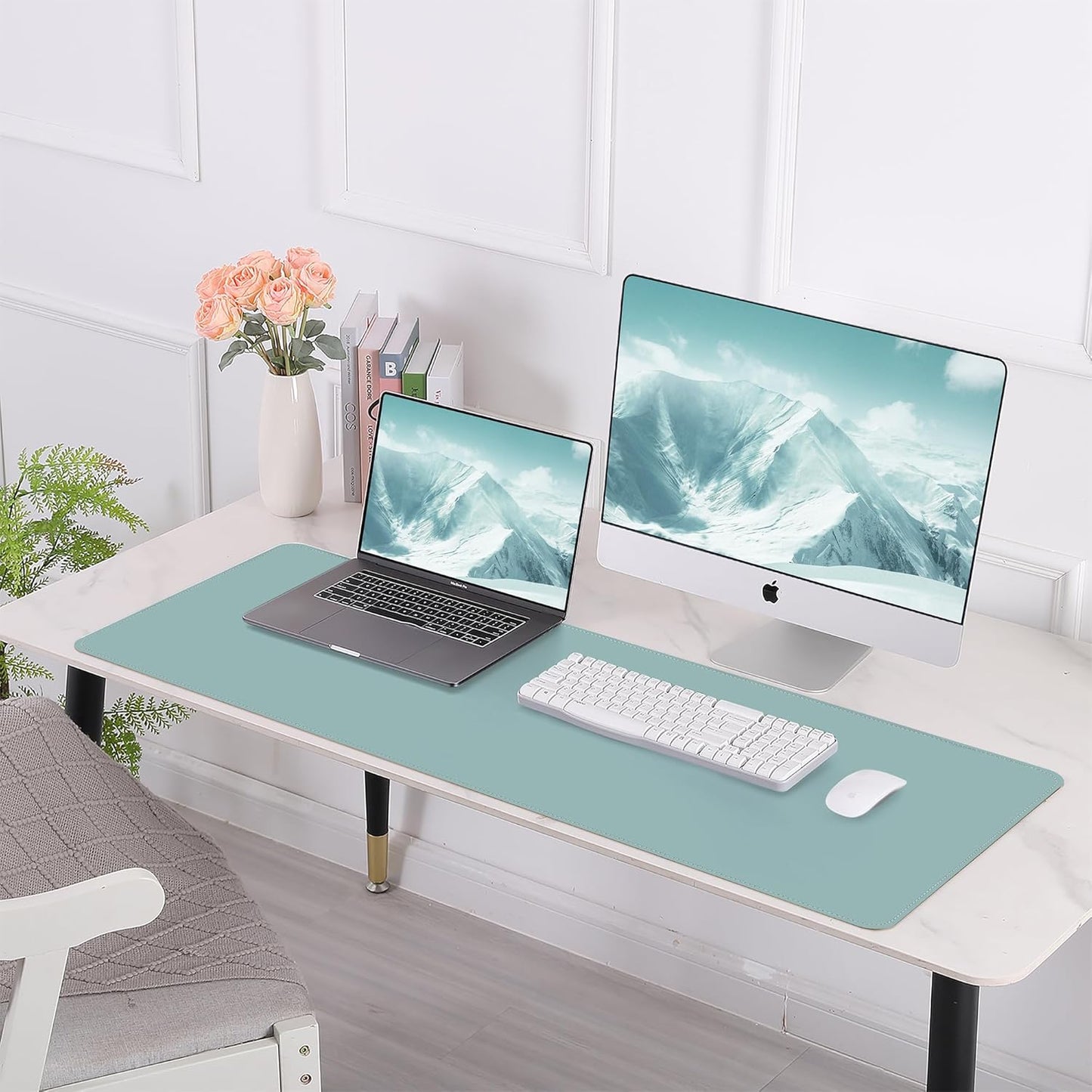 Large Desk Mat 47.2" x 17" Leather Desk Pad Protector with Natural Cork & PU Leather, Non-Slip Office Desk Mat, Large Mouse Pad, Waterproof Desk Blotter pad for Office&Home(Black)