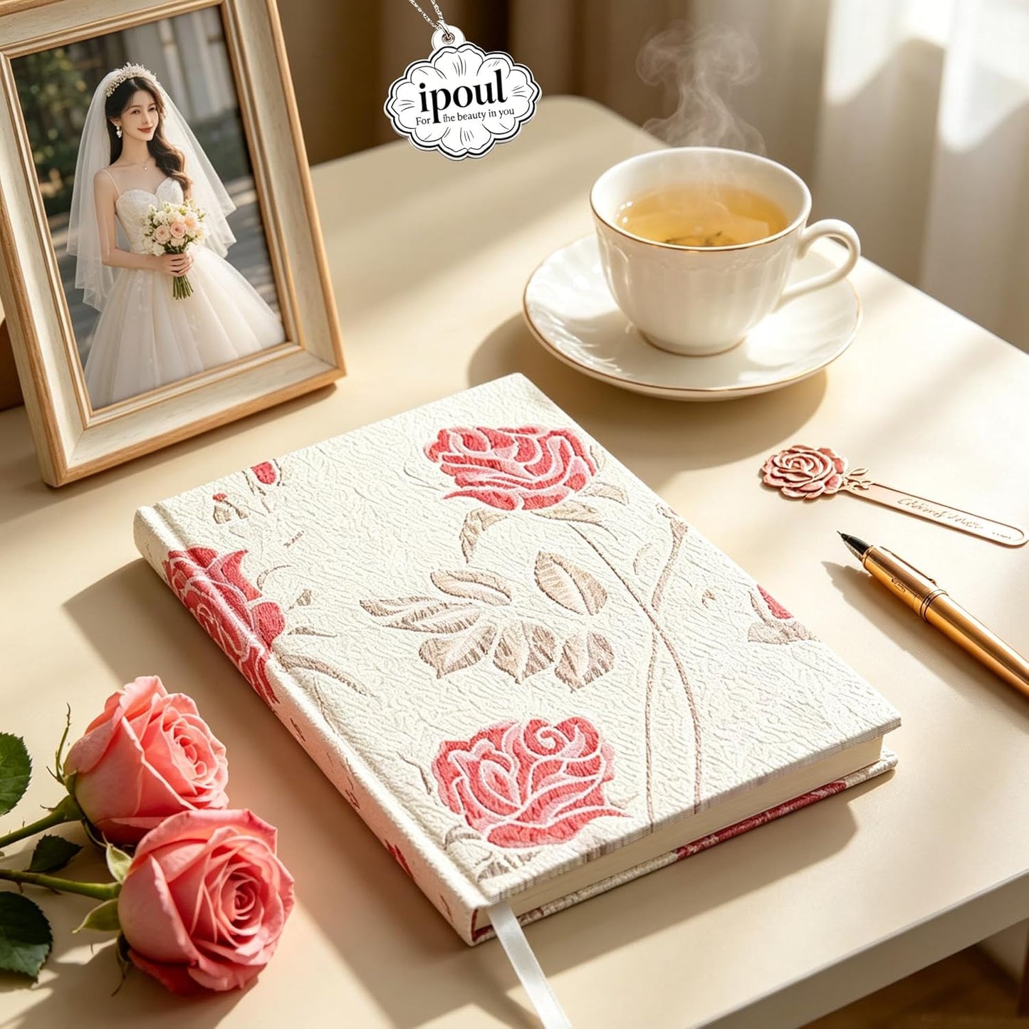 ipoul Flower Notebook, A5, 6x8, Hardcover, Lay Flat, Lined Paper, Journal for Women, Writing Notebook, Pretty, Hibiscus, Pink, Birthday Gifts for Women, Wedding Shower Gifts, Mothers Day Gift
