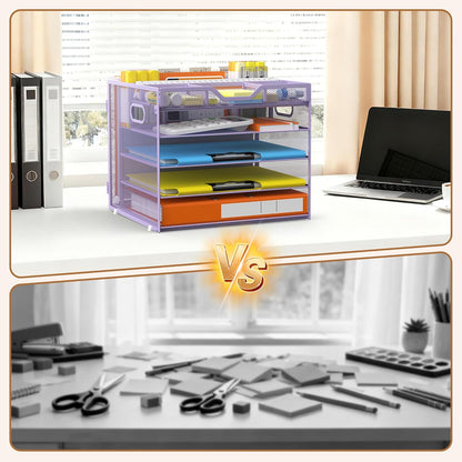 Docnest 5 Tier Letter Tray with Hanging File Organizer-Mesh Desk Organizer-Desktop Storage Box Built in Pen Holder and Handles, File Folder Holder for Mail Documents Office Supplies-Black