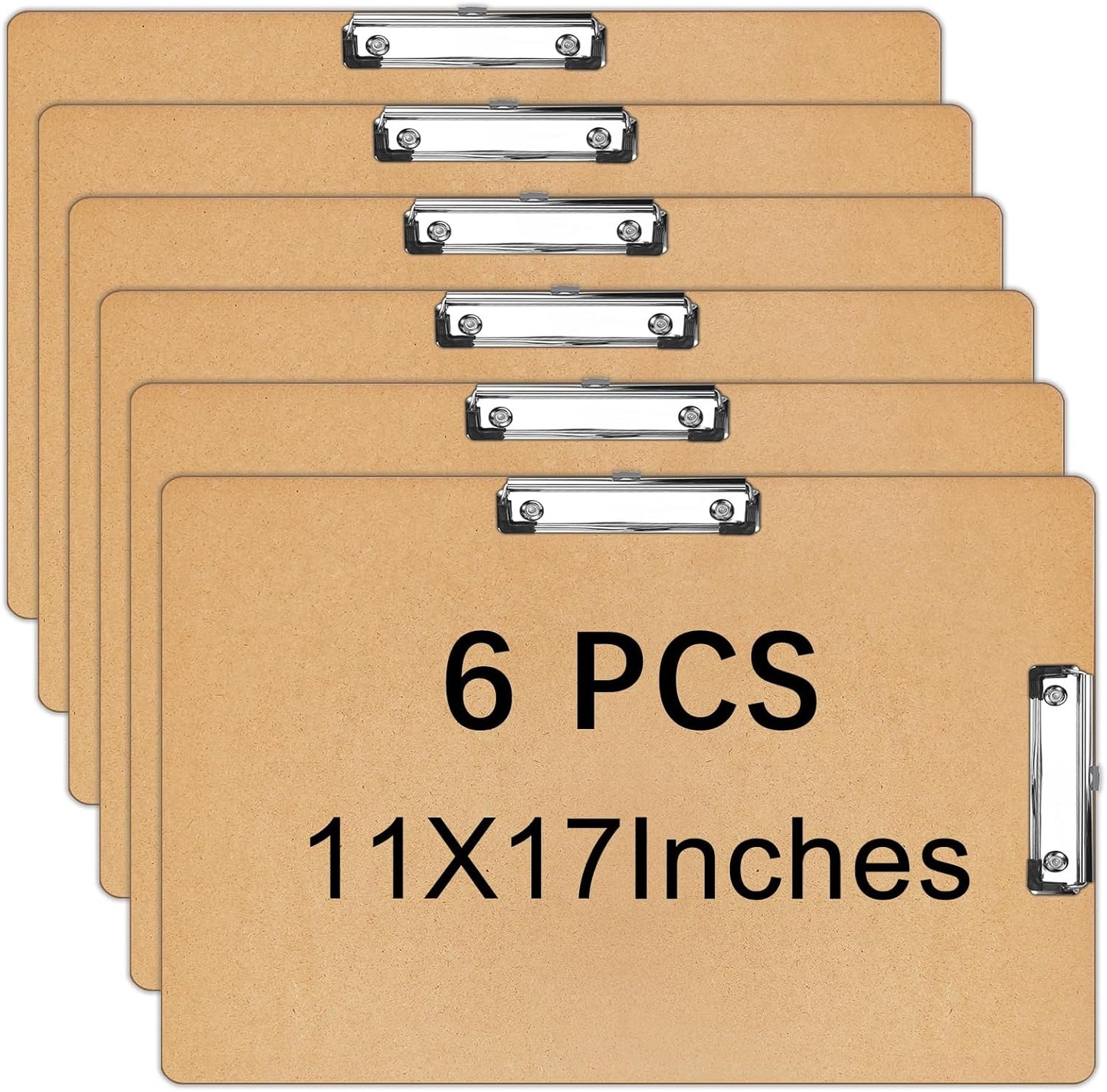 6 PCS Extra Large 11X17 Clipboard, Wood Cleats with Low Profile Clips for Drawing, Sketching, and Art Boards, Horizontal Wood Lapping, Landscape Layout (3Mm Thickness)