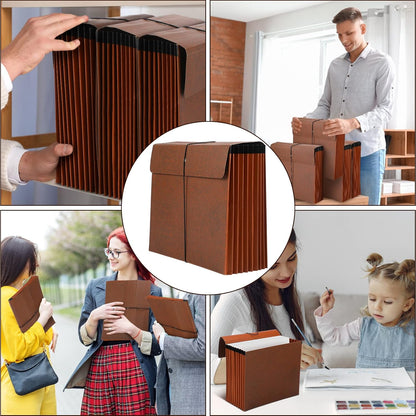 PerKoop 5 Pcs Expanding File Folder with Flap 7 Inch Expansion Expanding File Wallet with Elastic Cord Closure Letter Size Heavy Duty Document Organizer, 10 Slots, Brown