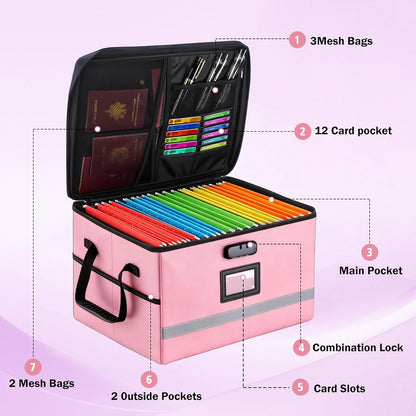 EXLIFBAG File Organizer, Fireproof File Box with Lids, Important Document Organizer Box with Lock, Portable File Folder Organizer with Handle
