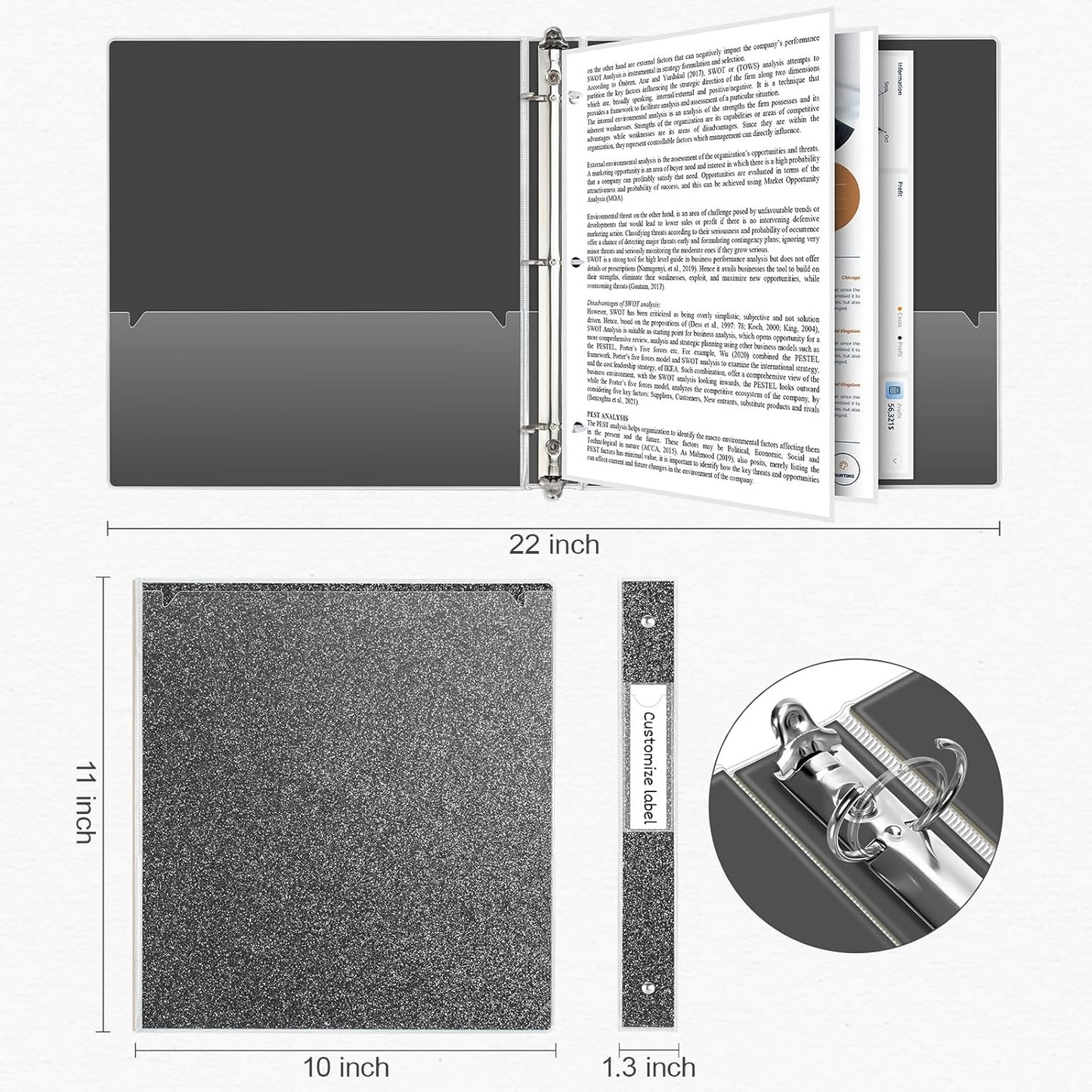 EYROZILL 3 Ring Binders 1 Inch Round Rings Binder Gold Binder Holds 8.5" x 11" Letter Size 300 Sheets, Waterproof, Gold
