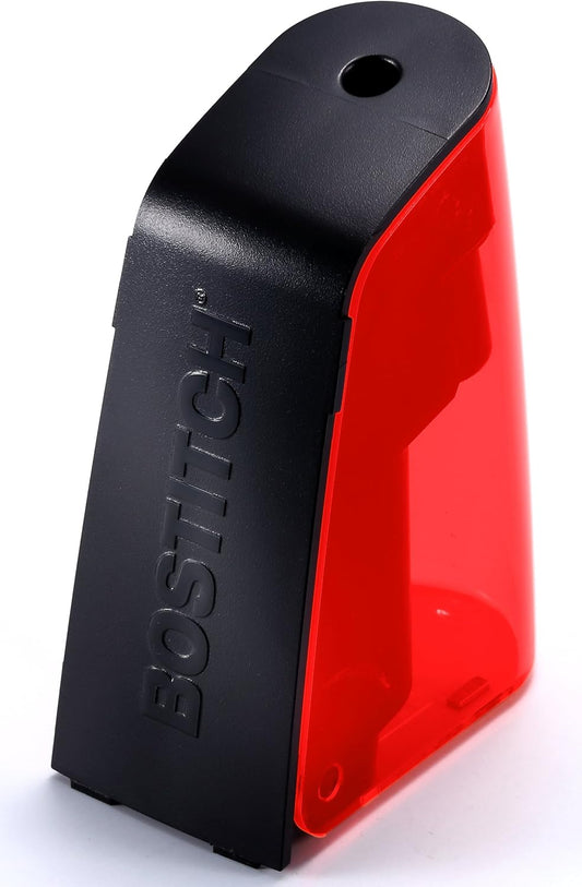 Bostitch Office Battery Powered Pencil Sharpener, Portable, Hinged Tray, Colored Pencil Compatible, Fits In Backpack & Most Pencil Cases, Red