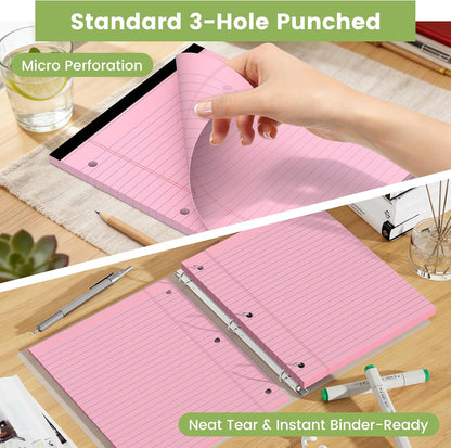 Legal Pads 8.5x11, White Notepads 8.5x11, Wide Ruled Lined with 3 Hole Punch, Loose Leaf Notebook Paper for 3 Ring Binders, 3 Pack, 30 Sheets/Pack, Perforate for School, Office, Home