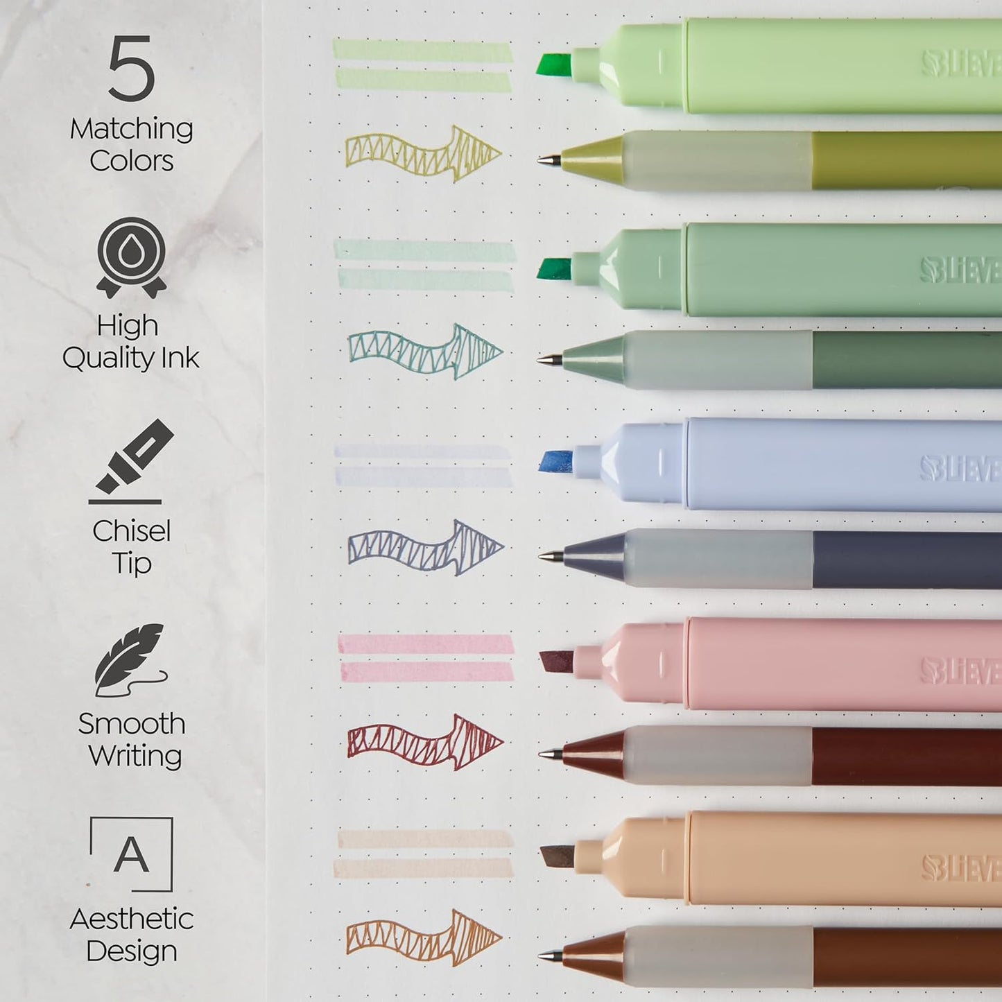 BLIEVE - Aesthetic Highlighters and Gel Pens With Soft Ink and Chisel Tip, Bible Highlighters and Pens No Bleed, Dry Fast Easy to Hold, for Bible Journaling Planner School Supplies (MORANDI)