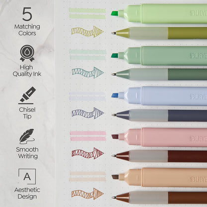 BLIEVE - Aesthetic Highlighters and Gel Pens With Soft Ink and Chisel Tip, Bible Highlighters and Pens No Bleed, Dry Fast Easy to Hold, for Bible Journaling Planner School Supplies (MORANDI)