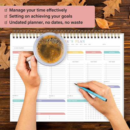 Weekly To Do List Notepad with 52 Undated Sheets（8.5"×11"）- Weekly Desk Planner Pad with Spiral Binding for Women & Man, Office, School and Home Personal Organizer