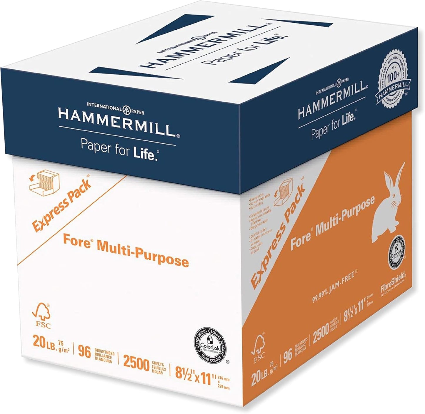 Hammermill Printer Paper, Fore Multipurpose 20 lb Copy Paper, 8.5 x 11-1 Ream (500 Sheets) - 96 Bright, Made in the USA, 103267