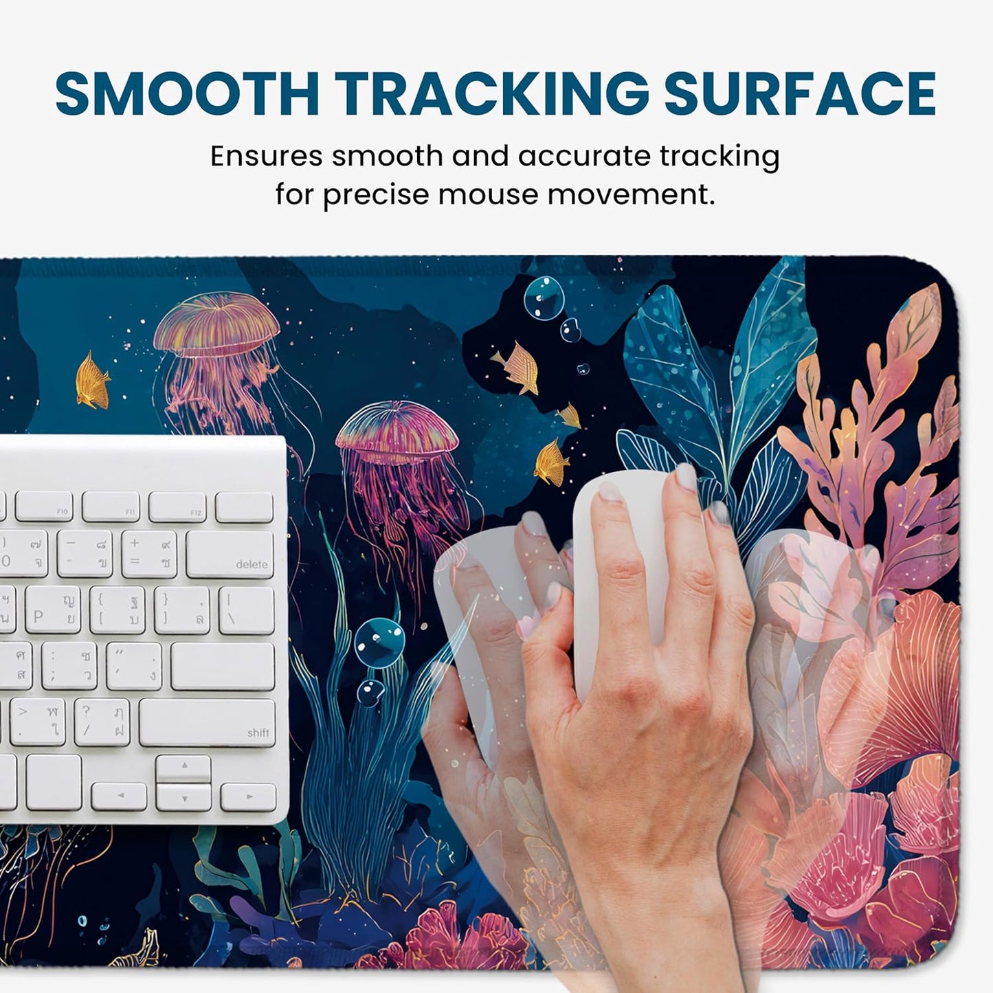 Large Mouse Pad for Desktop, Cute Desk Mat Pad Protector for Work & Gaming, Aesthetic Pretty Anti-Slip Laptop Blotter Cover for Office School Home Supplies, Wildflowers, 31.5" x 11.8"