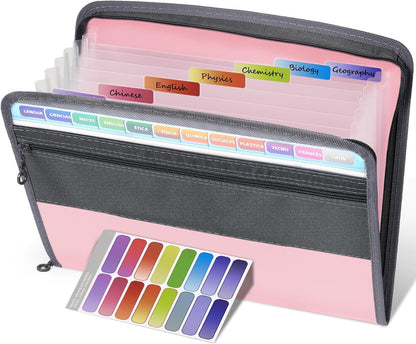 Sooez Accordion File Organizer with Safe Zipper, 12 Pocket Expanding File Folder with Front Pencil Pouch, Portable Monthly Paper Bill Tax Receipt Organizer, School Office Supplies, Letter Size, Grey