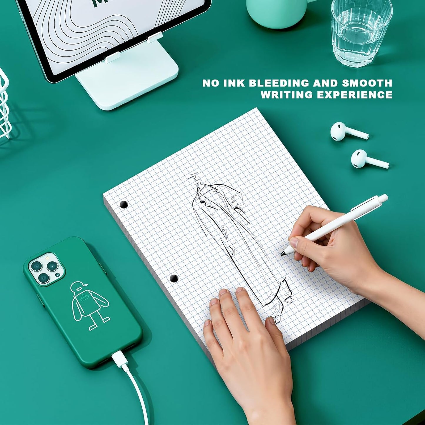 Note Pads 8 X 10.5 Loose Leaf Paper, 120Sheets, 3 Hole Punched Lined Paper, College Ruled 8 X 10.5 Notebooks, 10-1/2" X 8 Binder Writing Pads, Filler Paper For Engineering, Office, School Supplies