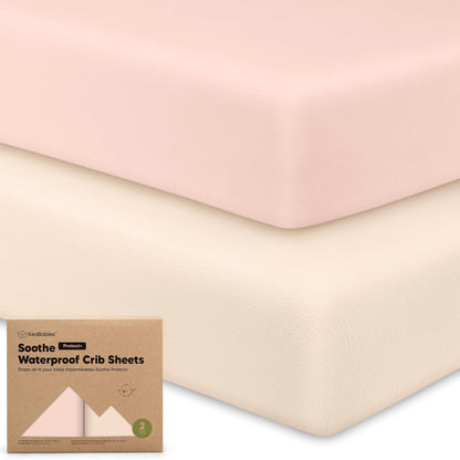 2-Pack Waterproof Crib Sheets for Boys, Girls - 52x28 Fitted Organic Cotton Baby Crib Sheets, Toddler Mattress Protector Cover, Washable, Soft & Durable Baby Bedding Essentials(Pine Grove)