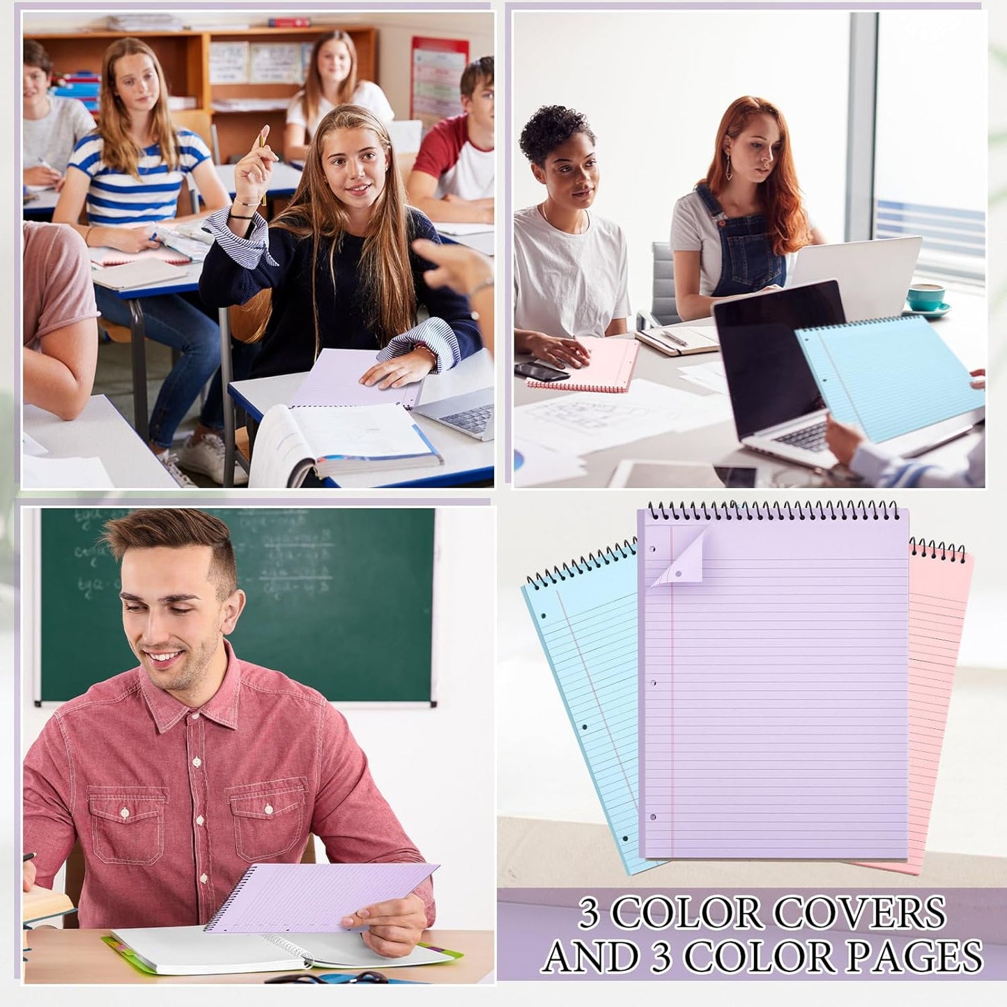 MotiMind 10 Pack 8.5" x 11" Top Spiral Notebook with 3 Hole Punched Morandi Colors Legal Pads College Ruled Notepad 50 Sheets Hard Cardboard Paper Wirebound Notepad for Office School Business