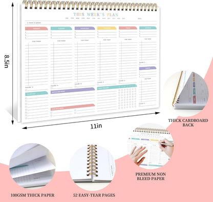 Kamoy Weekly To Do List Notepad with 52 Undated Sheets（8.5"×11"）- Undated Weekly Desk Planner Organizer for Work Home School Office Supplies