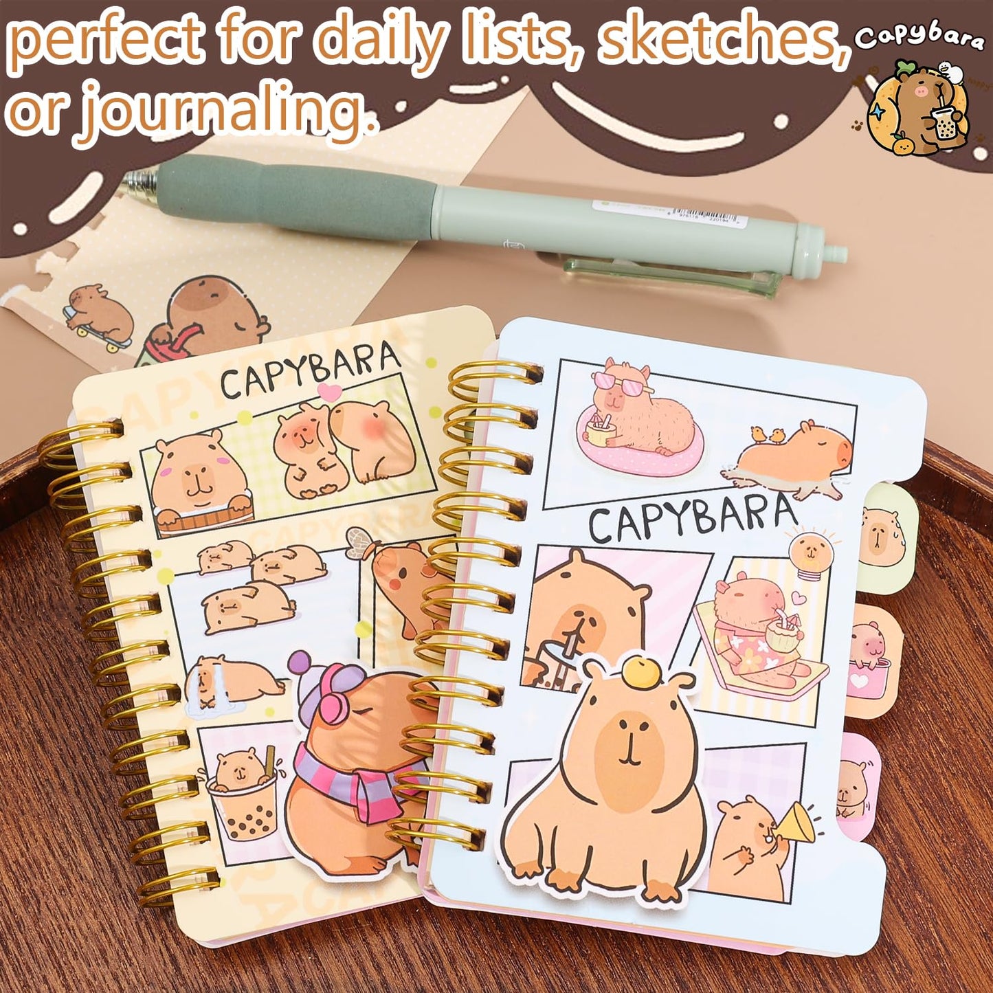 2 Pack Cute Small Spiral Notebooks Kawaii Cartoon Mini Memo Notepads Ruled Pages 54 Sheets Journals for Study, Drawing and Writing Notes Gift Reward for Friends Party Favor (Random Style, 10.5x8.5cm)