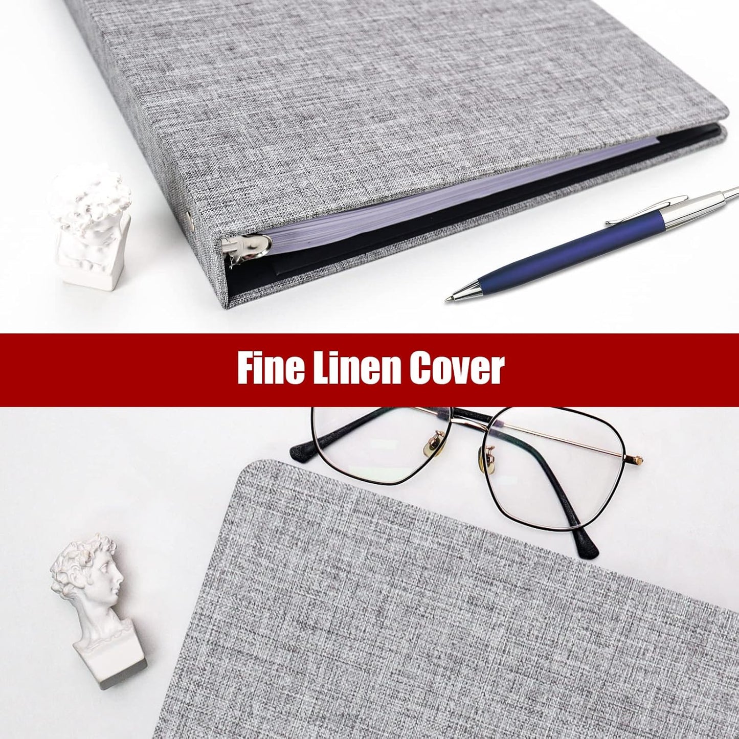 Vienrose 3 Ring Binder 1 Inch Round Rings with Linen Fabric Cover, Fits 8.5 x 11 Inch Paper, Durable Organizer for School, Office, Home, Recipes, Grey