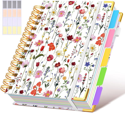 Hardcover Spiral Notebook Journal with Removable Dividers Tabs, 300 Pages Leather 5 Subject Notebook College Ruled, 8"x10" Large B5 Notebooks for Work School Note taking, Lined Journal for Women, Pink