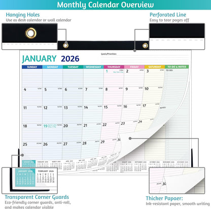 2026-2027 Desk Calendar – Run Now to MAR. 2027, 18 Monthly Desk Calendar 2026-2027 Large, 17'' x 12'', Best Desk/Wall Calendar 2026 with To-do Lists, Desk Pad, Ruled Blocks, Corner Protectors