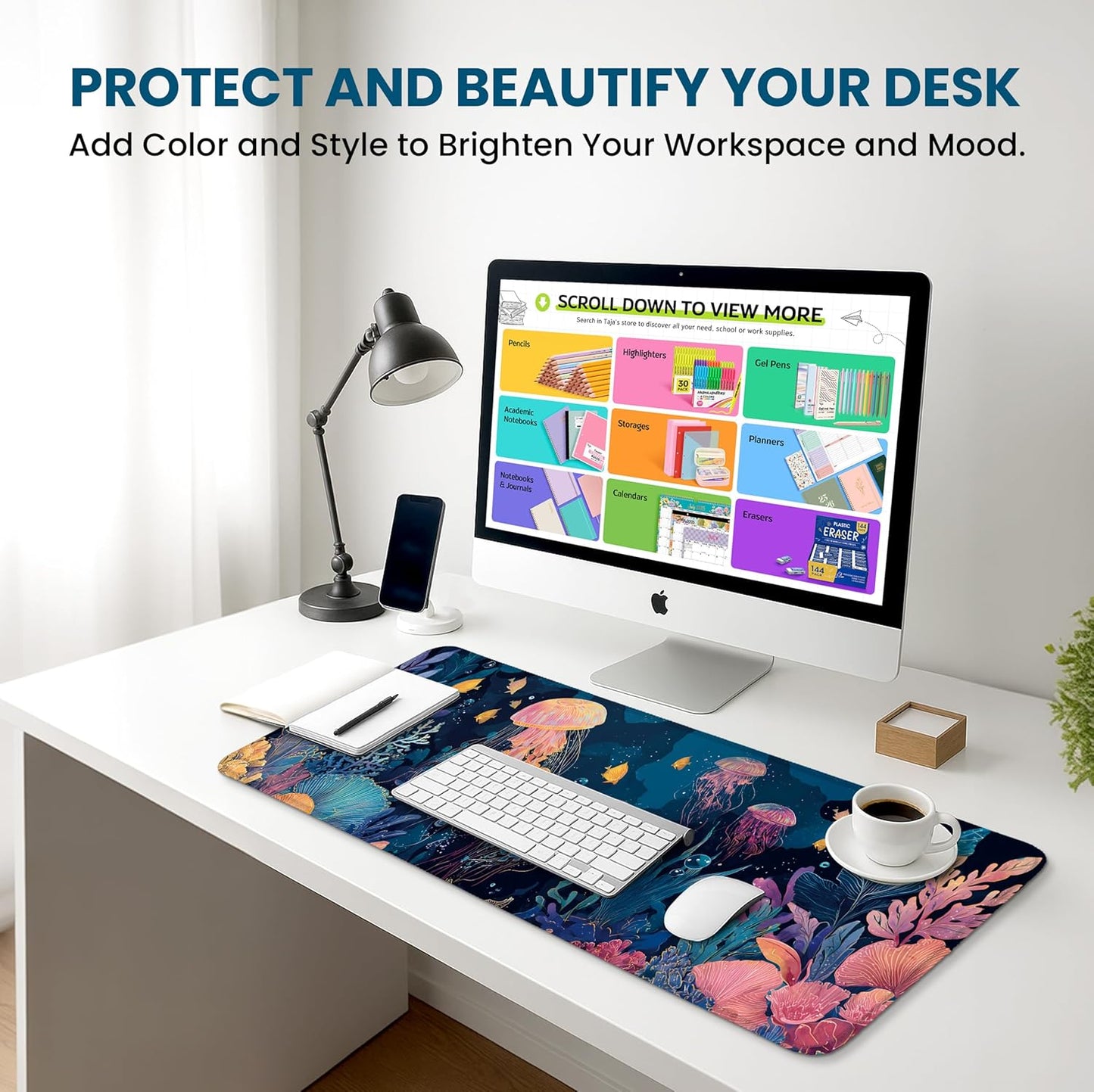 Large Mouse Pad for Desktop, Cute Desk Mat Pad Protector for Work & Gaming, Aesthetic Pretty Anti-Slip Laptop Blotter Cover for Office School Home Supplies, Wildflowers, 31.5" x 11.8"