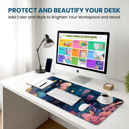 Large Mouse Pad for Desktop, Cute Desk Mat Pad Protector for Work & Gaming, Aesthetic Pretty Anti-Slip Laptop Blotter Cover for Office School Home Supplies, Wildflowers, 31.5" x 11.8"