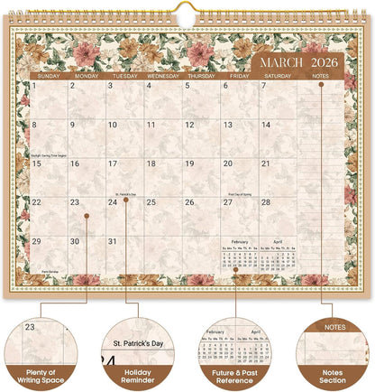 Calendar 2026-2027, Monthly Wall Calendar Runs Until June 2027, 11.5" x 14.8", Spiral Binding Hanging Wall Calendar, Perfect for Home or Office,Floral