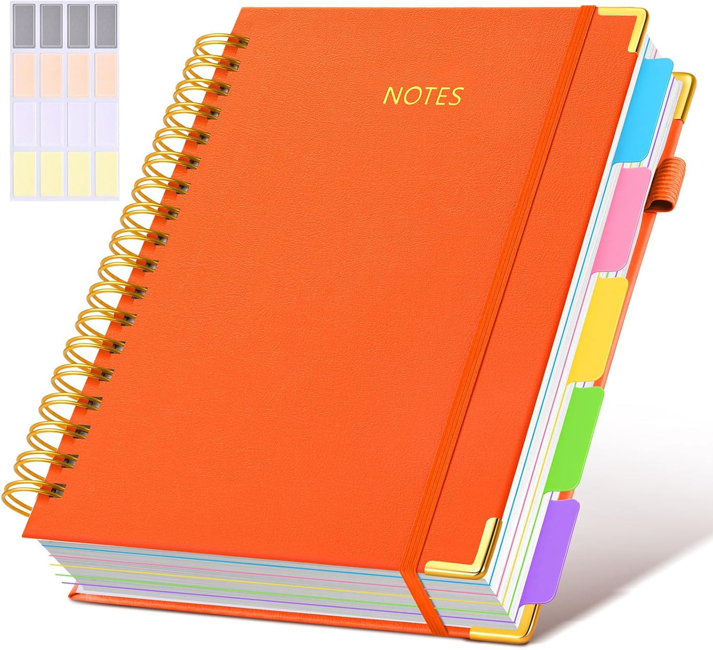 Hardcover Spiral Notebook Journal with Removable Dividers Tabs, 300 Pages Leather 5 Subject Notebook College Ruled, 8"x10" Large B5 Notebooks for Work School Note taking, Lined Journal for Women, Pink