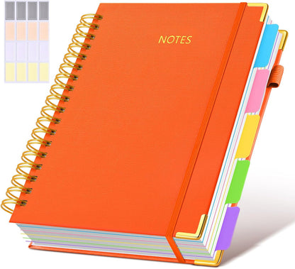Hardcover Spiral Notebook Journal with Removable Dividers Tabs, 300 Pages Leather 5 Subject Notebook College Ruled, 8"x10" Large B5 Notebooks for Work School Note taking, Lined Journal for Women, Pink