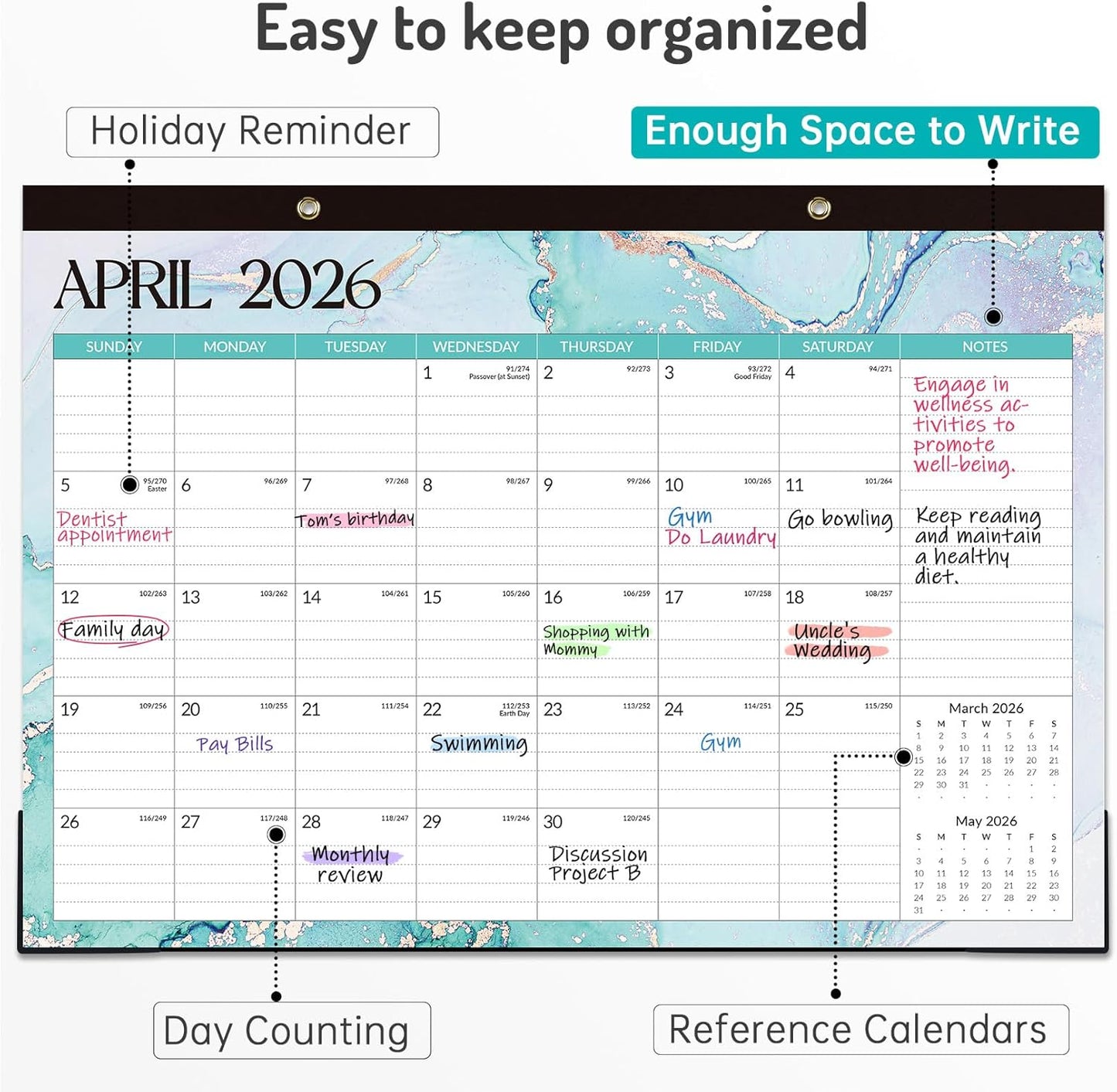Forvencer Desk Calendar 2026-2027, 21 Months Calendar Runs from April 2026 to December 2027, 17" x 12" Large 2026 Wall Calendar Monthly Planner with Plastic Cover for Home School Office
