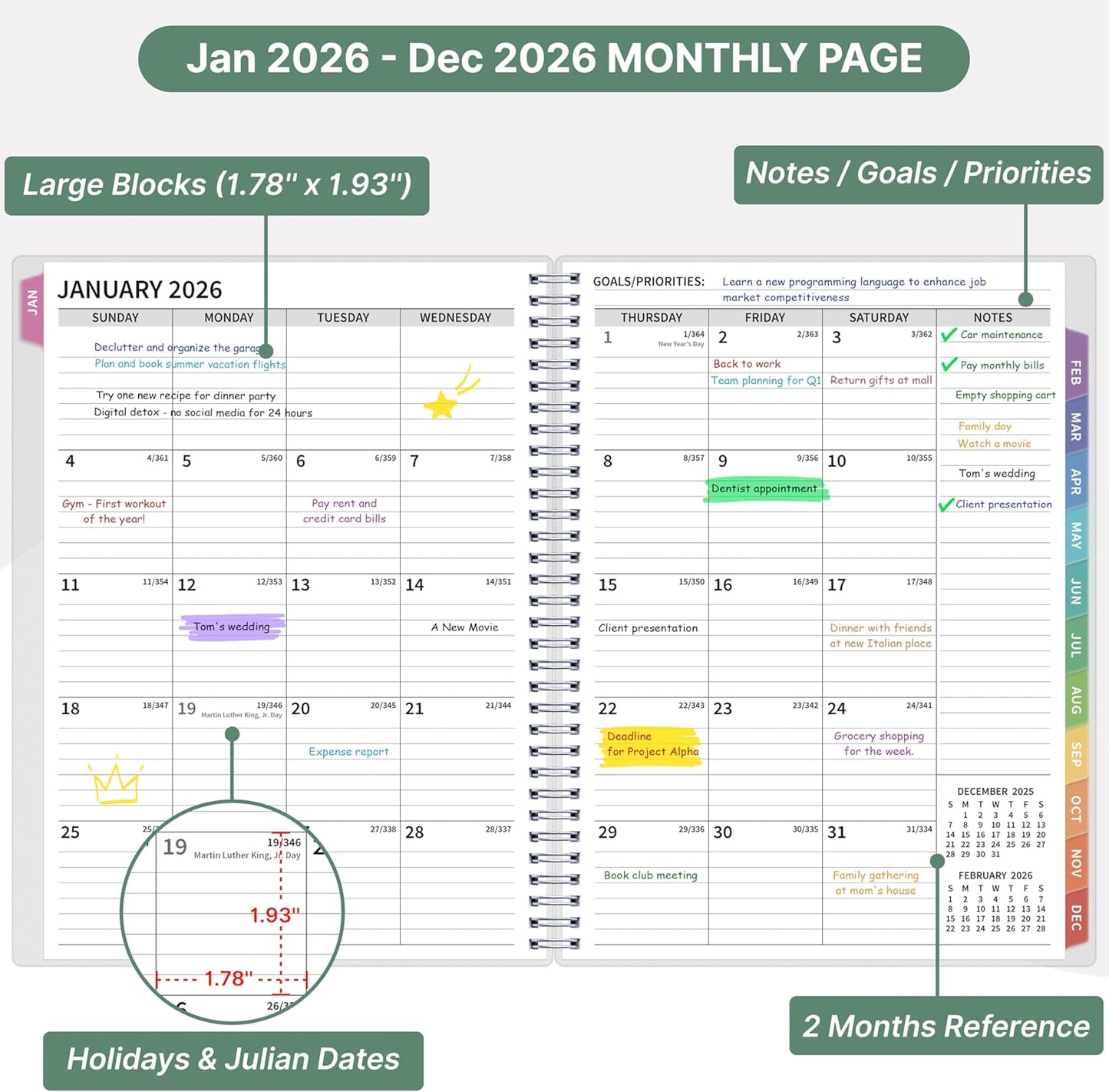2026 Appointment Book, 30 Minutes-Hourly, Weekly ＆ Monthly Calendar Planner 2026, Jan 2026 - Dec 2026, 8.5'' x 11'', 2026 Daily Planner with Tabs ＆Pocket, Flexible Cover, Great for Office, Home, School