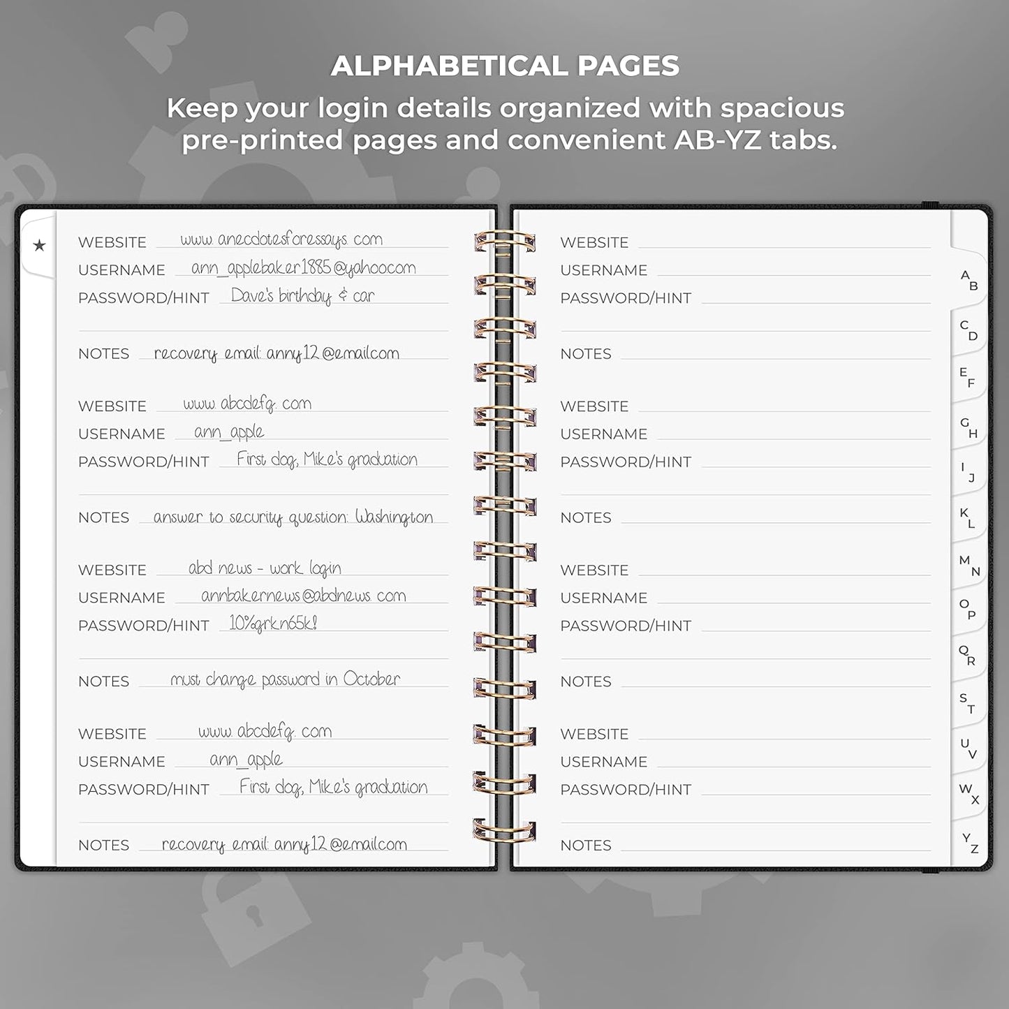 Clever Fox Password Book Spiral – Internet Address & Password Organizer with Laminated Alphabetical Tabs – Password Keeper Journal – Hardcover, Medium Size, 6.1x7.7” (Mystic Blue)