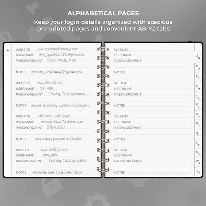 Clever Fox Password Book Spiral – Internet Address & Password Organizer with Laminated Alphabetical Tabs – Password Keeper Journal – Hardcover, Medium Size, 6.1x7.7” (Mystic Blue)