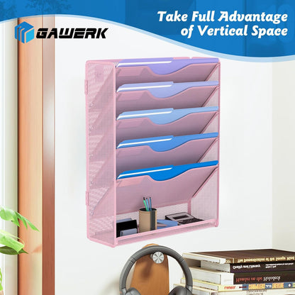 Gawerk 10-Tier Wall File Organizer Hanging Wall File Holder Wall Mount Paper Folder Organize, Mesh Magazine Document Mail Organizer Wall Organizer for Office School Home, Black