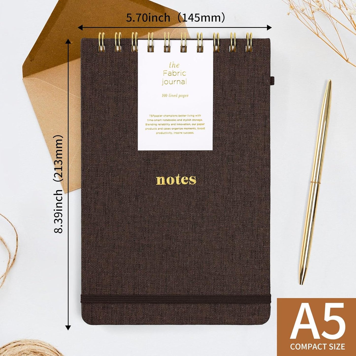 A5 Top Spiral Notebook – Hardcover Journal 160 Pages 100 GSM Thick Paper With Elastic Band & Pen Holder Steno Pads College Ruled Writing Notebooks for Work School Travel Pink