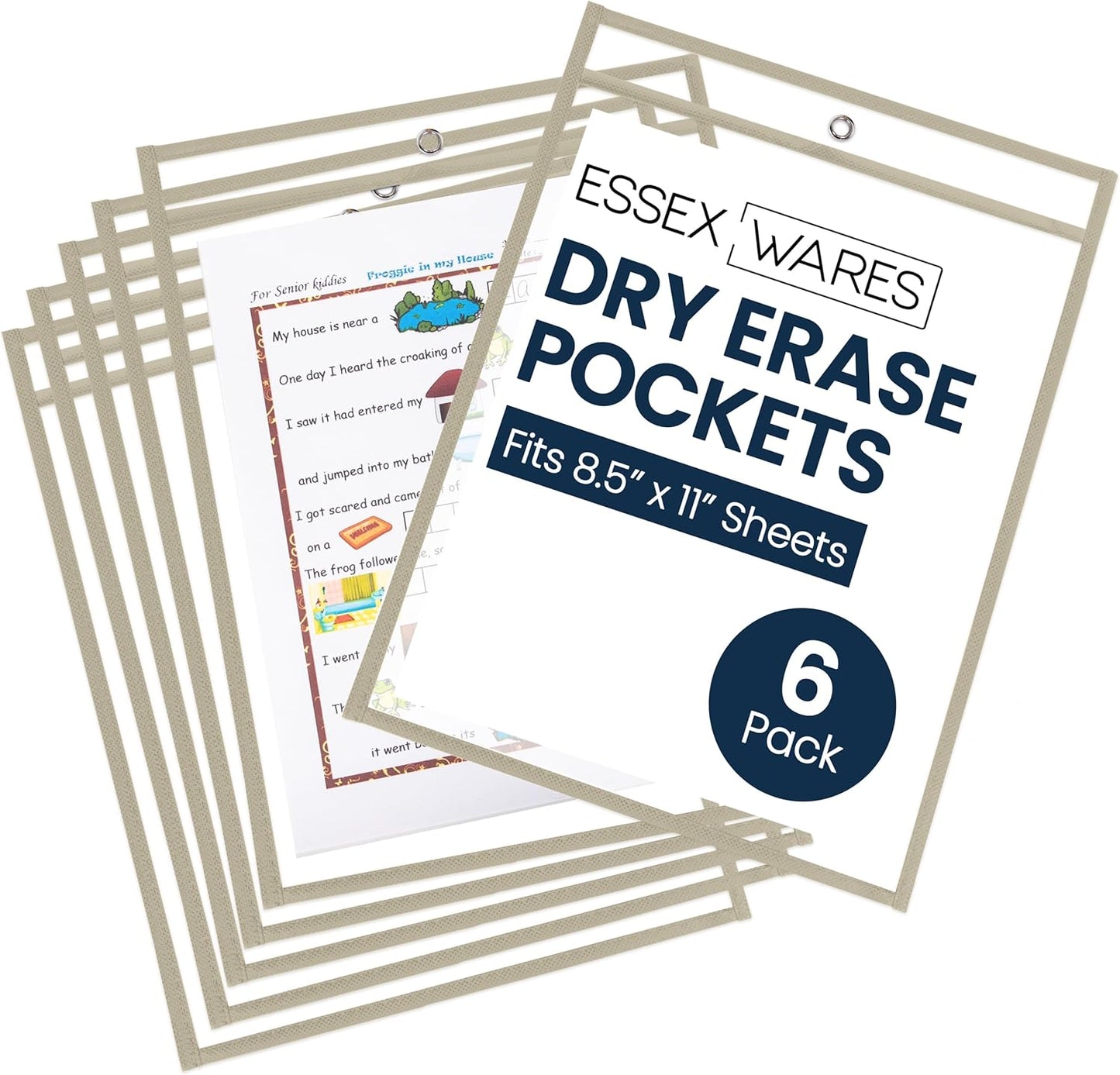 Essex Wares - 6 Pack, Assorted, Dry Erase Pocket Document Protectors, 10" Wide x 13.5" Tall- Dry Erase Clear Plastic Sleeves - Reusable & Easy Erase Plastic Invoice Holders, Water-Resistant & Durable