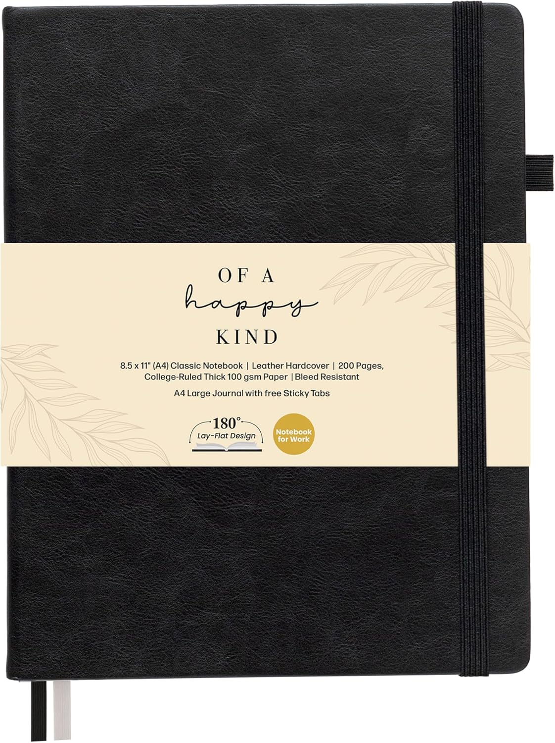 Classic Lined Journal Notebook 8.5x11" A4 Hardcover Leather - Brown - 200 Pages College Ruled Large with Sticky Tabs, Pockets, and Pen Loop for Writing and Journaling - Big Hardback Men and Women