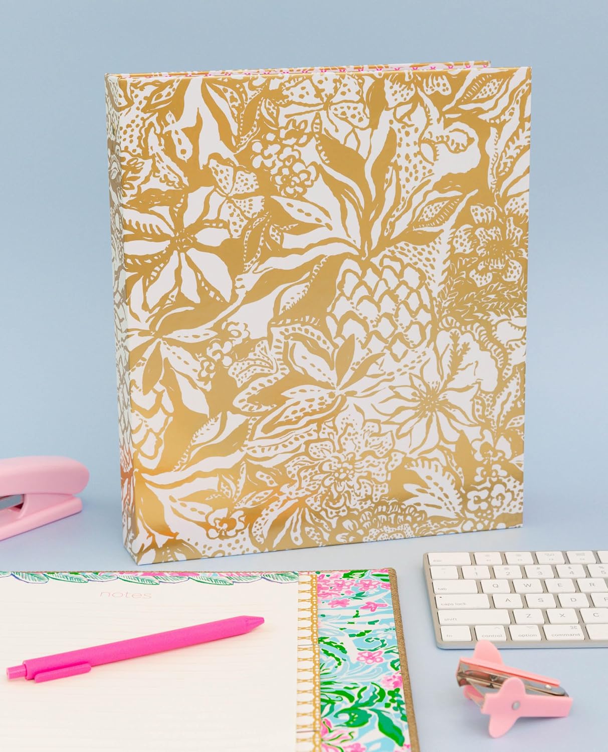Lilly Pulitzer Cute 3-Ring Binder with Pockets and 3 Tab Dividers, Thin Aesthetic Binder (0.75" Metal Rings), Leaf it Wild