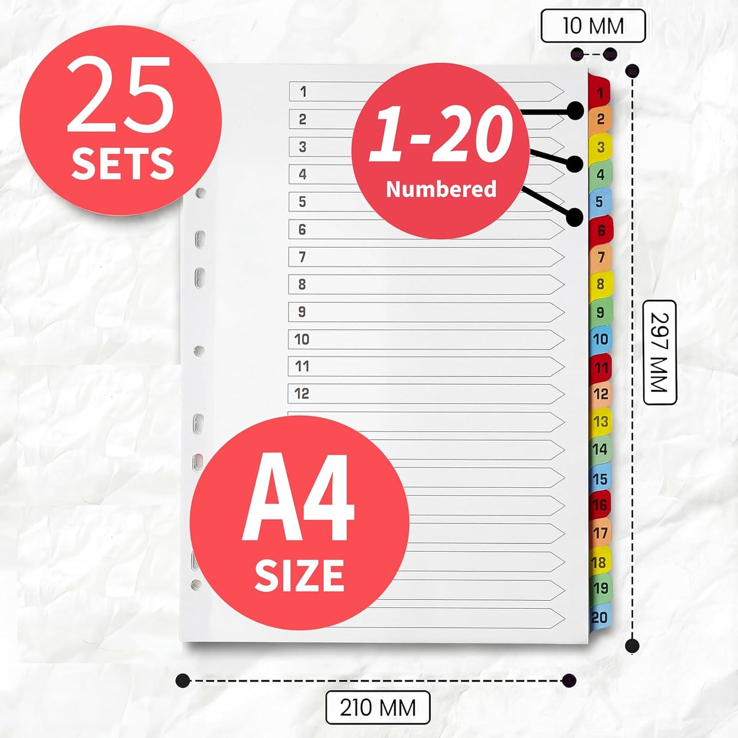 Binder Dividers with Tabs 1-20 Numbered – A4 (3 Pack) | Dividers for 3 Ring Binder | Numbered Tab Dividers for Office, School & Home Organization - The Paper Shop