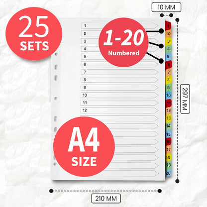 Binder Dividers with Tabs 1-20 Numbered – A4 (3 Pack) | Dividers for 3 Ring Binder | Numbered Tab Dividers for Office, School & Home Organization - The Paper Shop