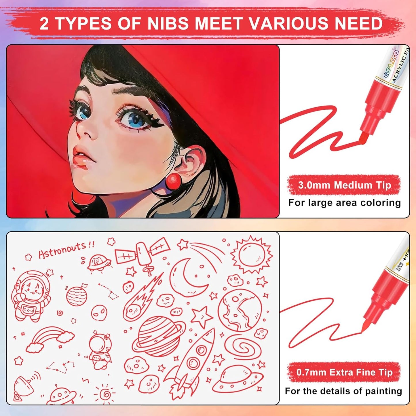 Paint Markers Paint Pens - 2 Pack Dual Tip Acrylic Permanent Marker (0.7mm & 3mm), Non-Toxic, Water-Based for Art Painting, Stone, Ceramic, Glass, Wood, Fabric, Metal, DIY Crafts (White)