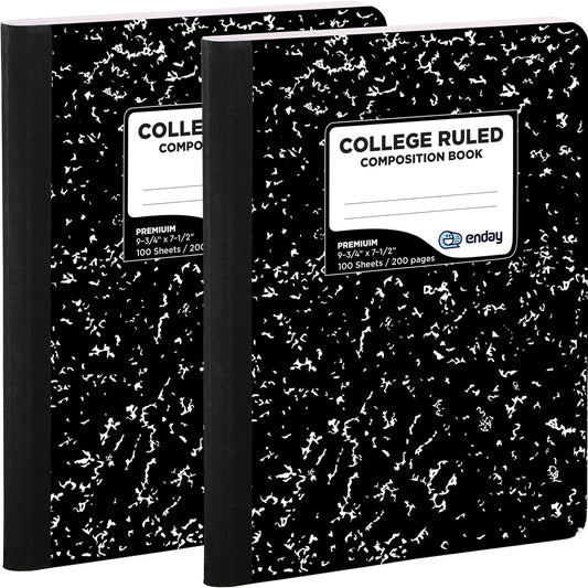 Composition Notebook College Ruled (2 Pack) Hard Cover Marble composition notebook, 100 Sheets, College ruled composition notebooks, White Paper Composition books, Black and white composition notebook