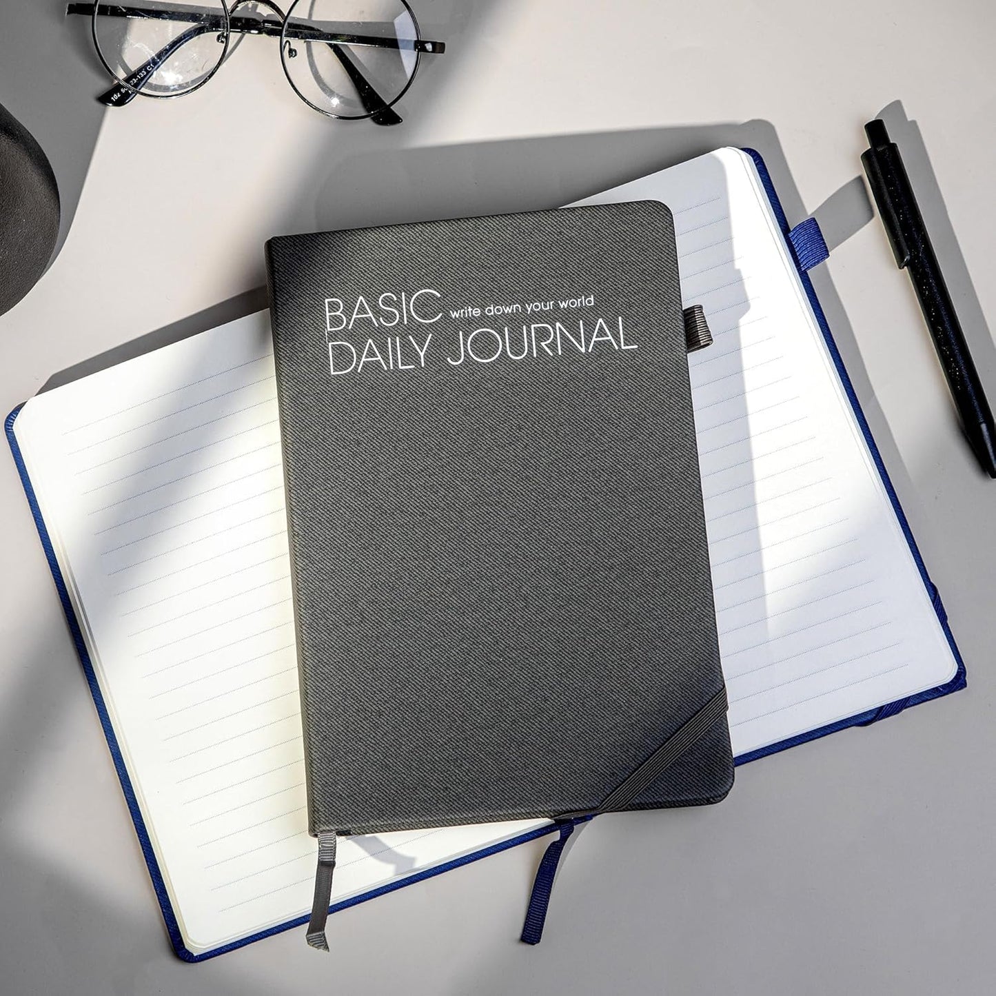 CAGIE Journal Notebook for Women Men, Hardcover Lined Notebooks Journals for Writing Work Journaling Note Taking Diary with Pen Loop (Black Ruled), Gifts, 5.7" x 8.3", 196 Pages