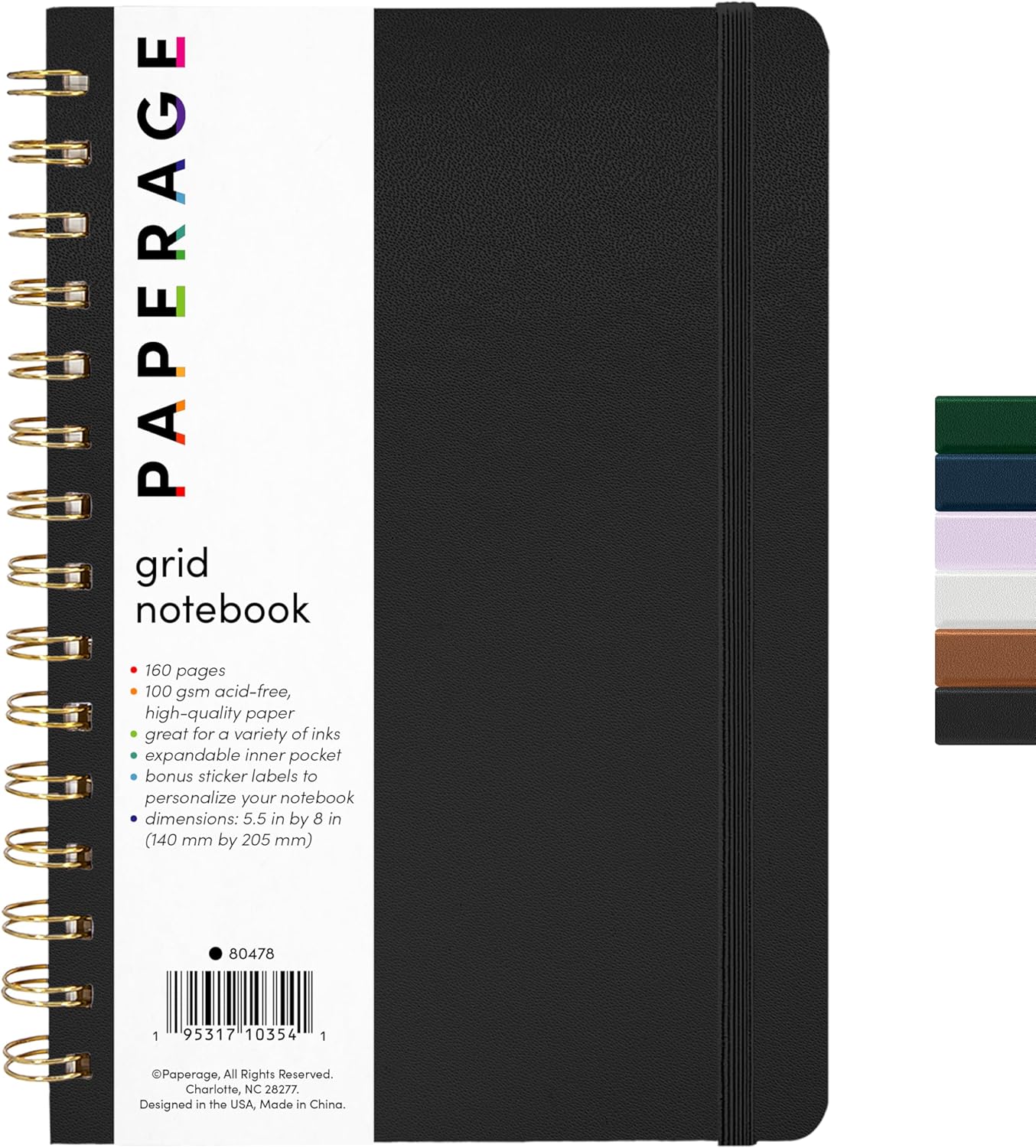 PAPERAGE Lined Spiral Journal Notebook, (Black), 160 Pages, Hardcover Journal for Women & Men, Medium 5.5 in x 8 in - 100 GSM, Thick Paper, Spiral Notebook for Work, School & Journaling