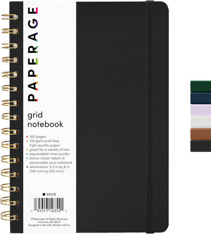 PAPERAGE Lined Spiral Journal Notebook, (Black), 160 Pages, Hardcover Journal for Women & Men, Medium 5.5 in x 8 in - 100 GSM, Thick Paper, Spiral Notebook for Work, School & Journaling