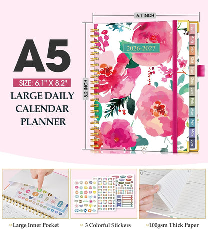 2026 Planner, Weekly and Monthly Calendar Planner from January 2026 - December 2026, 8.5" x 11" Hardcover Leather Hourly Appointment Book with Tabs, Spiral Daily Planners for School Work Home, Green