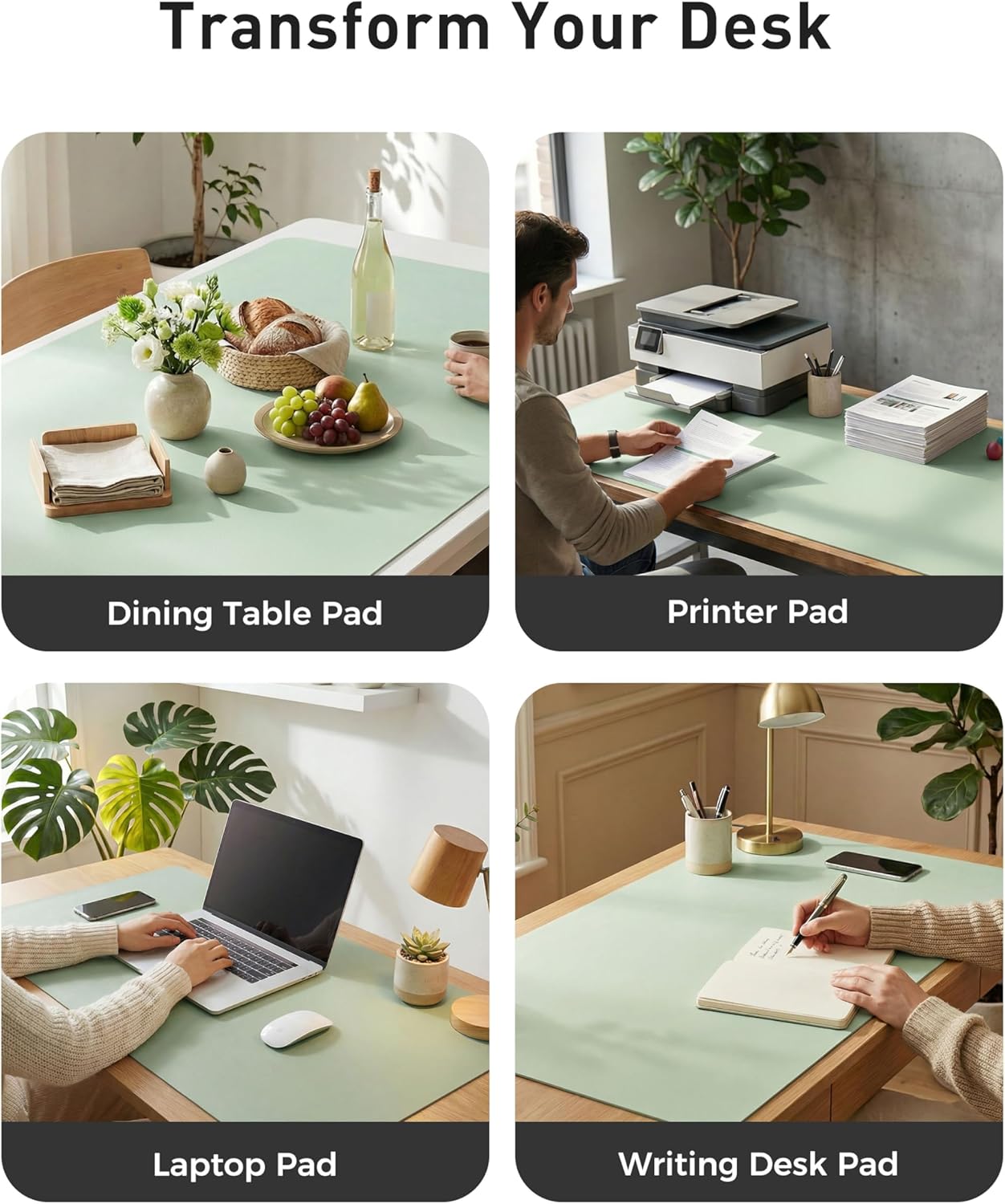 Aothia Leather Desk Pad Protector, Mouse Pad, Office Desk Mat, Non-Slip PU Leather Desk Blotter, Laptop Desk Pad, Waterproof Desk Writing Pad for Office and Home (Black,36" x 17") - Colors A