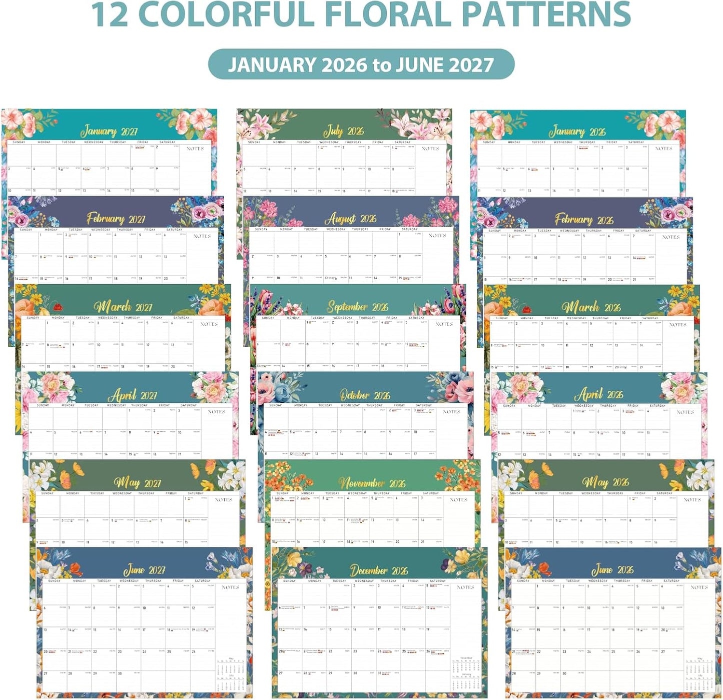 2026 Desk Calendar, Large Desktop/Wall Monthly Calendar (Jan. 2026 - Jun. 2027) 17'' x 12'' School Year Desk Planner for Teacher Family School Office Supplies