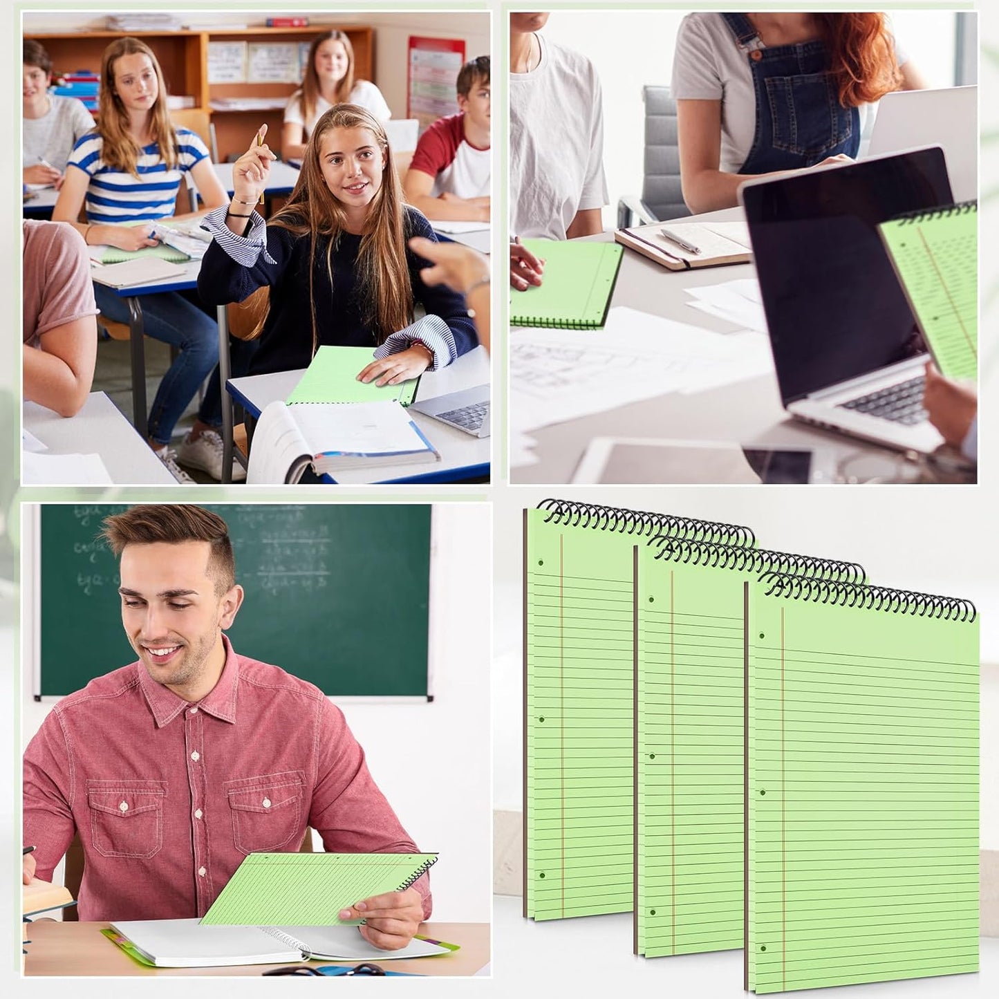 MotiMind 10 Pack 8.5" x 11" Top Spiral Notebook with 3 Hole Punched Morandi Colors Legal Pads College Ruled Notepad 50 Sheets Hard Cardboard Paper Wirebound Notepad for Office School Business